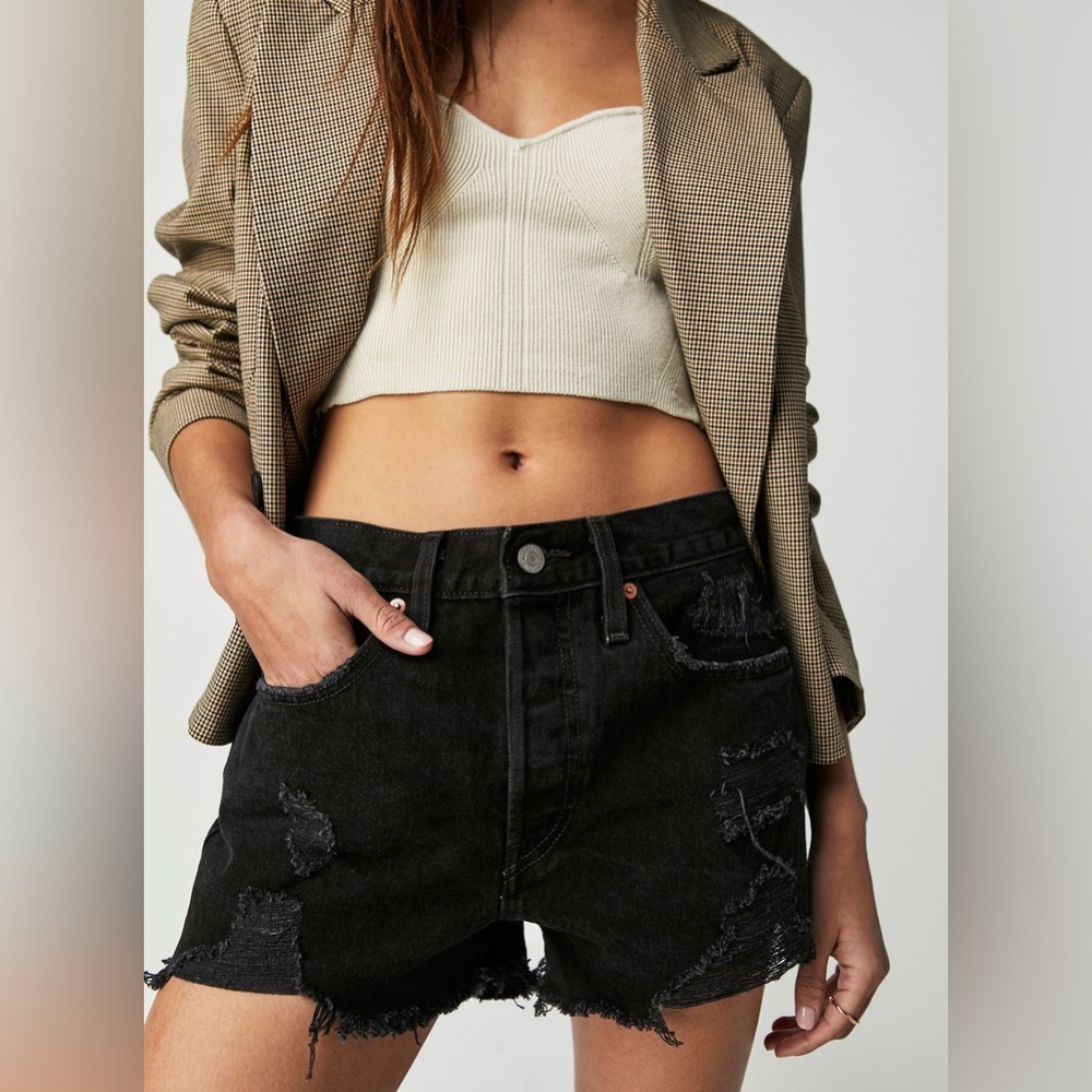 Free People x LEVI 501 Black Denim Shorts Size 30